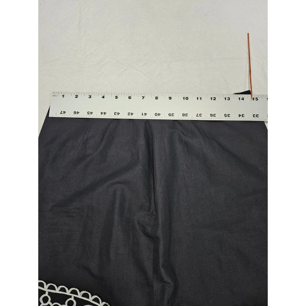 Carlisle Black Linen Cotton Floral Eyelet Embroidered‎ Scalloped Pencil Skirt 8